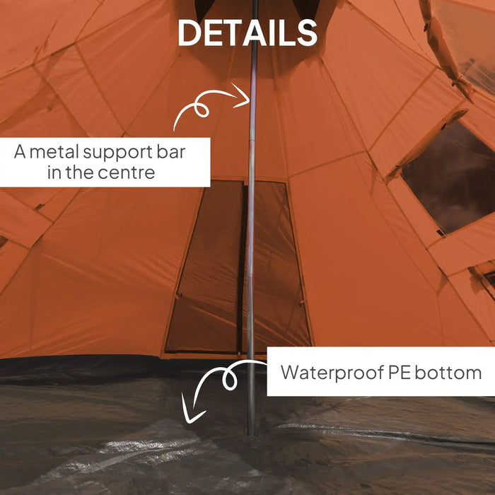 6 Men Tipi Tent with Carry Bag in Orange (6 persons) - Little and Giant Explorers Outsunny
