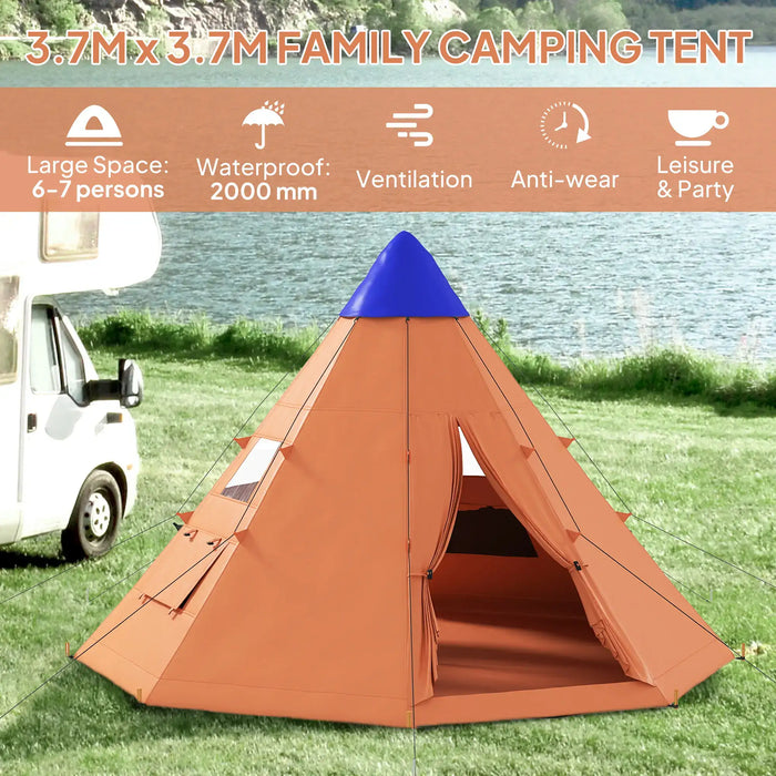 6 Men Tipi Tent with Carry Bag in Orange (6 persons) - Little and Giant Explorers Outsunny