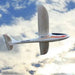 Sky King 750mm RC glider soaring in a blue sky with clouds, WL Toys beginner aircraft