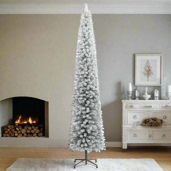 Slim Christmas Tree with Stand and Flocked Snow 300cm - Little and Giant Explorers vidaXL