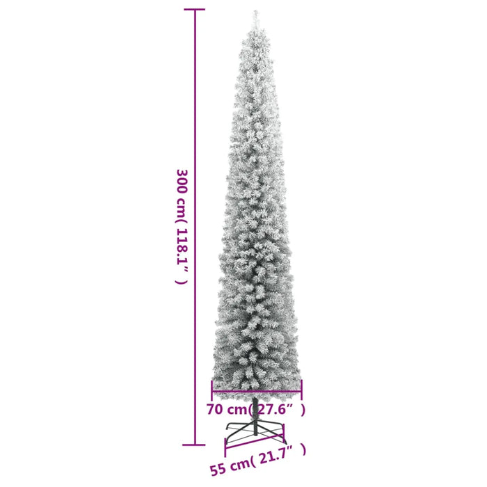 Slim Christmas Tree with Stand and Flocked Snow 300cm - Little and Giant Explorers vidaXL