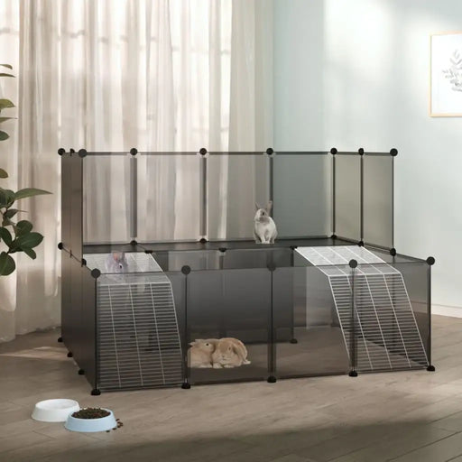 Small Animal Cage – Black | Modular Pet Playpen - Platform, Ladders and Wire Panels VIDAXL - Little and Giant Explorers vidaXL