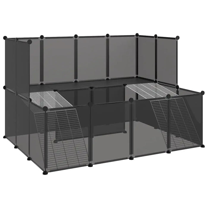 Small Animal Cage – Black | Modular Pet Playpen - Platform, Ladders and Wire Panels VIDAXL - Little and Giant Explorers vidaXL