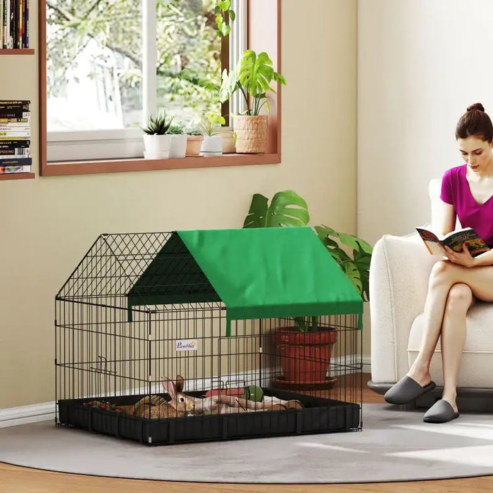 Small Animal Cage – Steel Wire Rabbit and Guinea Pig Enclosure | Oxford Bottom PAWHUT - Little and Giant Explorers PawHut