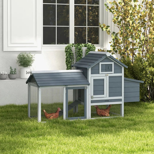 Small Chicken Coop with Run and Nesting Box in Grey (150.5 x 54 x 87cm) - Little and Giant Explorers PawHut