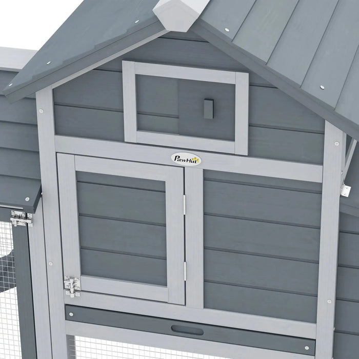 Small Chicken Coop with Run and Nesting Box in Grey (150.5 x 54 x 87cm) - Little and Giant Explorers PawHut