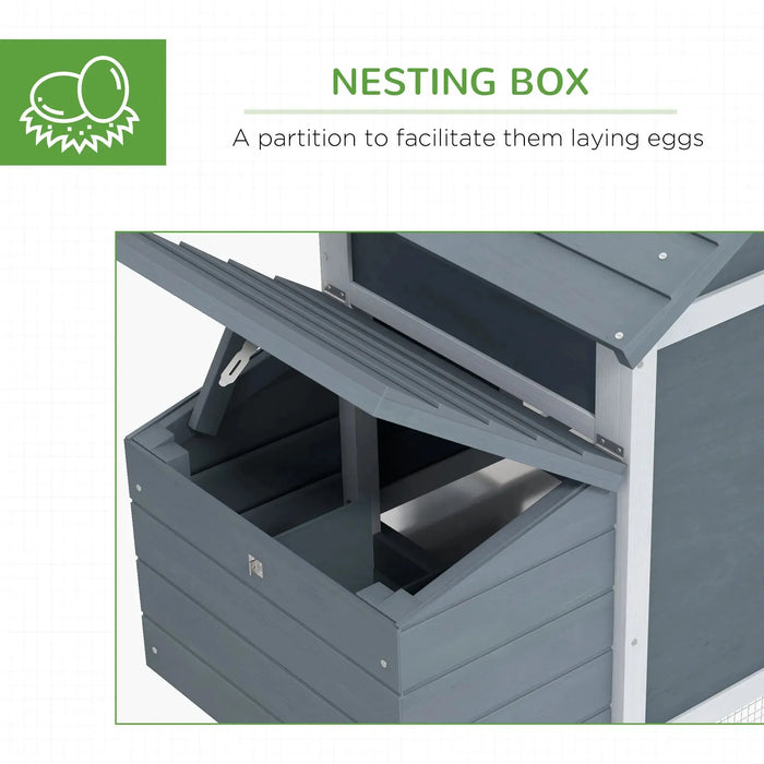 Small Chicken Coop with Run and Nesting Box in Grey (150.5 x 54 x 87cm) - Little and Giant Explorers PawHut