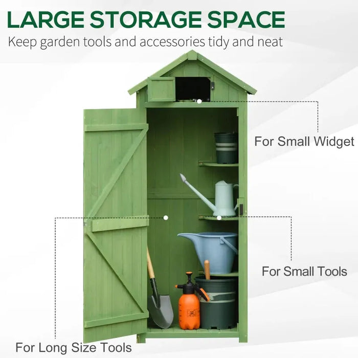 Small Wooden Garden Shed in Green (77 x 54.2 x 179cm) - Little and Giant Explorers Outsunny