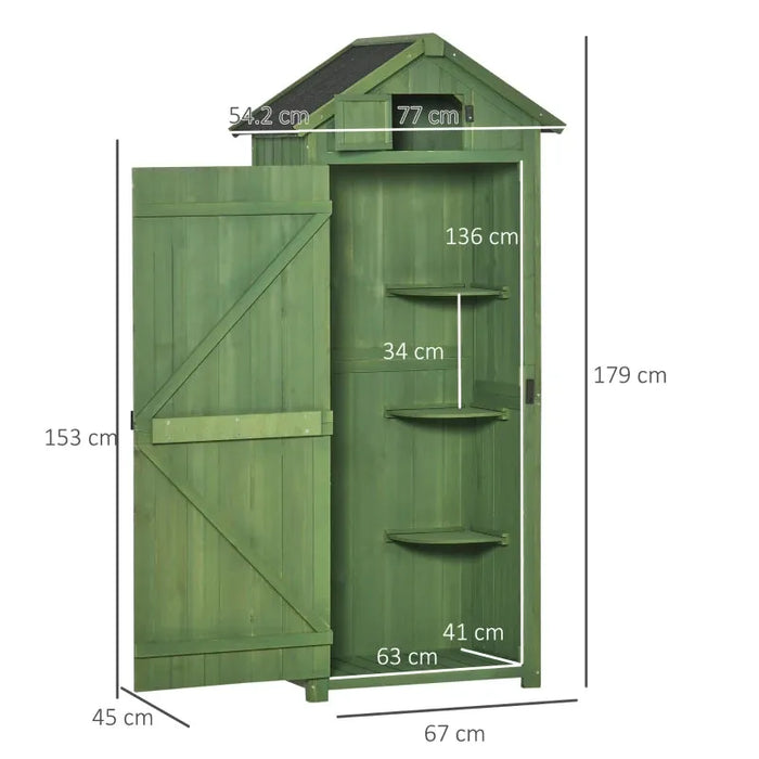 Small Wooden Garden Shed in Green (77 x 54.2 x 179cm) - Little and Giant Explorers Outsunny