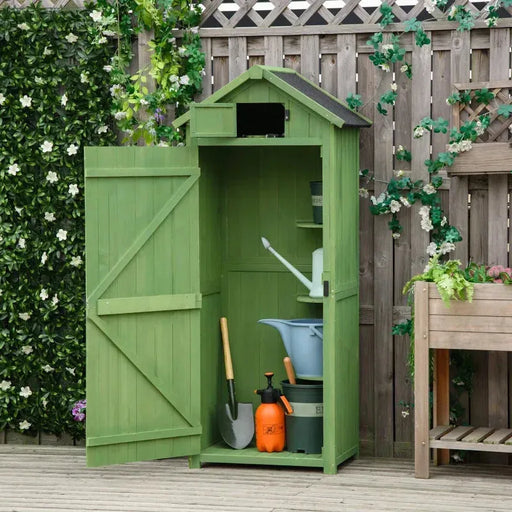 Small Wooden Garden Shed in Green (77 x 54.2 x 179cm) - Little and Giant Explorers Outsunny