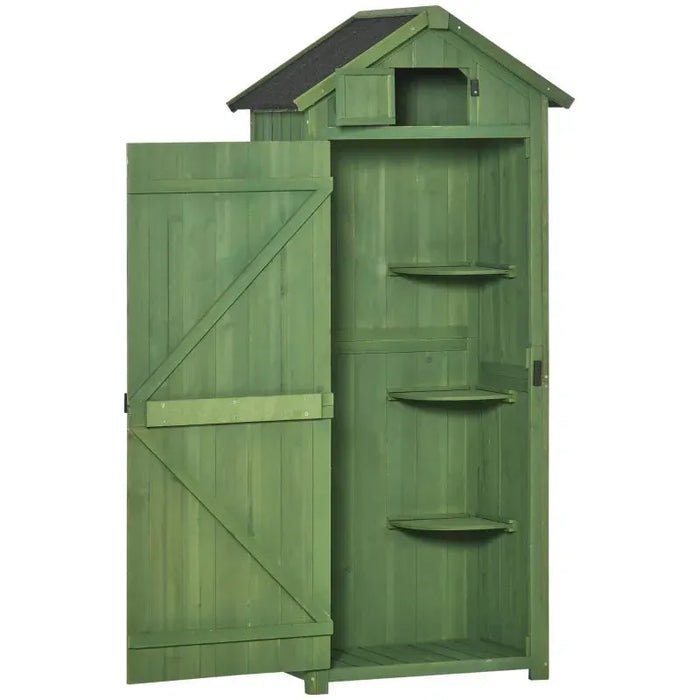 Small Wooden Garden Shed in Green (77 x 54.2 x 179cm) - Little and Giant Explorers Outsunny