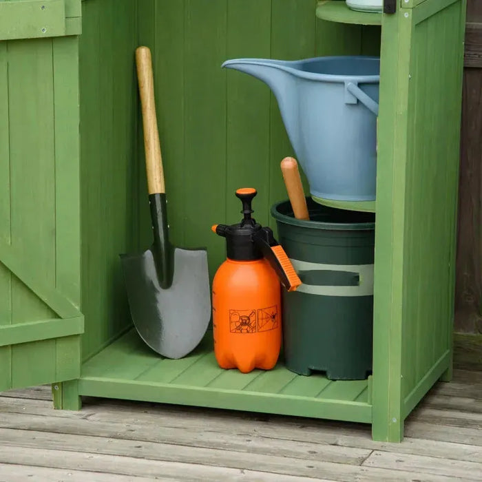 Small Wooden Garden Shed in Green (77 x 54.2 x 179cm) - Little and Giant Explorers Outsunny