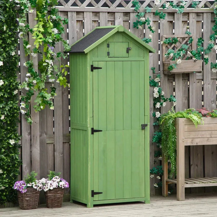 Small Wooden Garden Shed in Green (77 x 54.2 x 179cm) - Little and Giant Explorers Outsunny