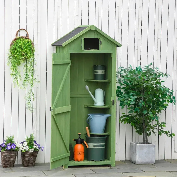 Small Wooden Garden Shed in Green (77 x 54.2 x 179cm) - Little and Giant Explorers Outsunny