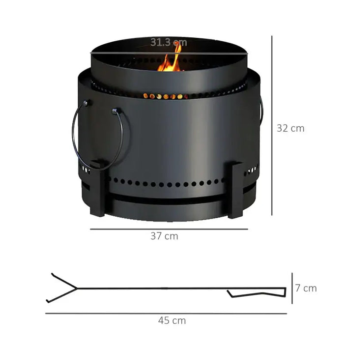 Smokeless Fire Pit – 37cm Matte Black | Ash Catcher and Poker Included OUTSUNNY - Little and Giant Explorers Outsunny