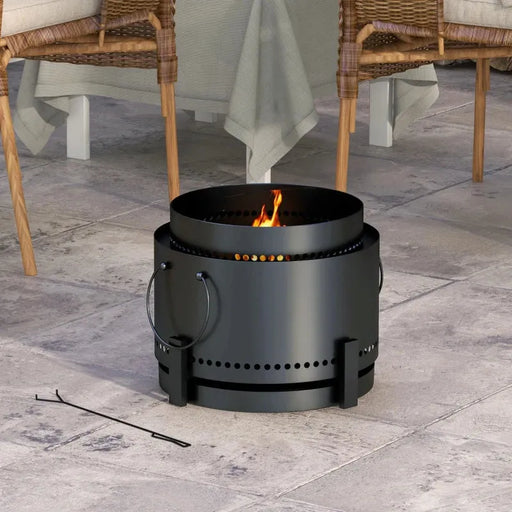 Smokeless Fire Pit – 37cm Matte Black | Ash Catcher and Poker Included OUTSUNNY - Little and Giant Explorers Outsunny