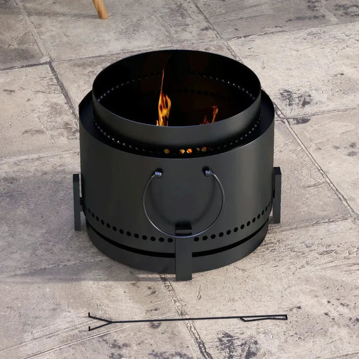 Smokeless Fire Pit – 37cm Matte Black | Ash Catcher and Poker Included OUTSUNNY - Little and Giant Explorers Outsunny