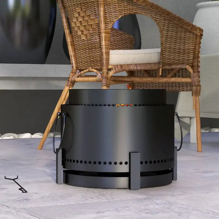 Smokeless Fire Pit – 37cm Matte Black | Ash Catcher and Poker Included OUTSUNNY - Little and Giant Explorers Outsunny