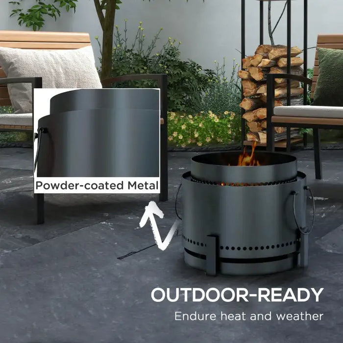 Smokeless Fire Pit – 37cm Matte Black | Ash Catcher and Poker Included OUTSUNNY - Little and Giant Explorers Outsunny