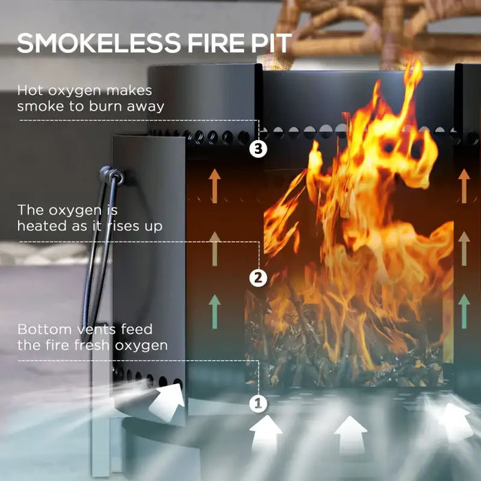 Smokeless Fire Pit – 37cm Matte Black | Ash Catcher and Poker Included OUTSUNNY - Little and Giant Explorers Outsunny