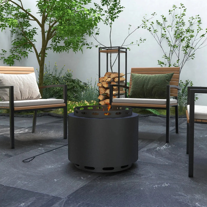 Smokeless Fire Pit with Poker in Metal and Black 48.5cm - Little and Giant Explorers Outsunny