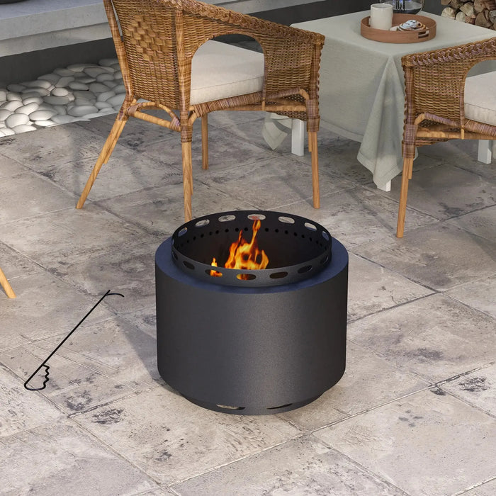 Smokeless Fire Pit with Poker in Metal and Black 48.5cm - Little and Giant Explorers Outsunny