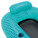 Aqua blue mesh floating lounger with dotted pattern, cup holder, and inflatable headrest