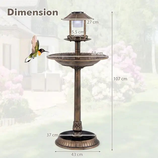 Solar-Powered Bird Bath with LED Lights - Antique | Bird Feeder and Planter Pedestal COSTWAY - Little and Giant Explorers Costway