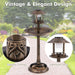 Solar-Powered Bird Bath with LED Lights - Antique | Bird Feeder and Planter Pedestal COSTWAY - Little and Giant Explorers Costway