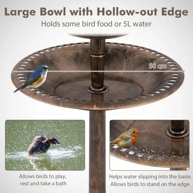 Solar-Powered Bird Bath with LED Lights - Antique | Bird Feeder and Planter Pedestal COSTWAY - Little and Giant Explorers Costway