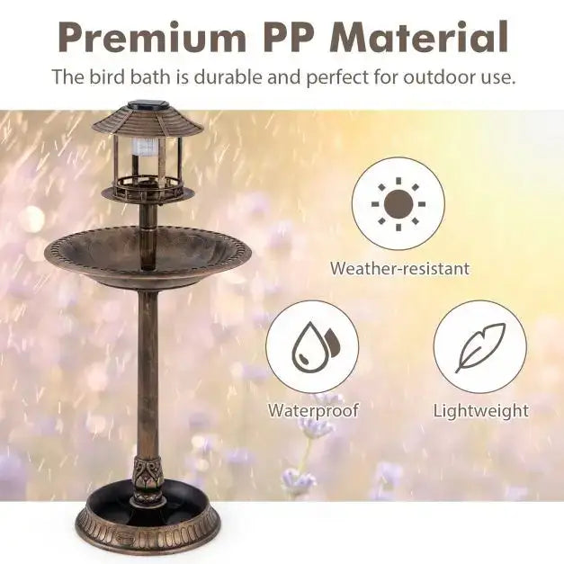 Solar-Powered Bird Bath with LED Lights - Antique | Bird Feeder and Planter Pedestal COSTWAY - Little and Giant Explorers Costway