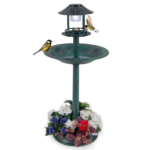 Solar-Powered Bird Bath with LED Lights - Bronze | Bird Feeder and Planter Pedestal COSTWAY - Little and Giant Explorers Costway
