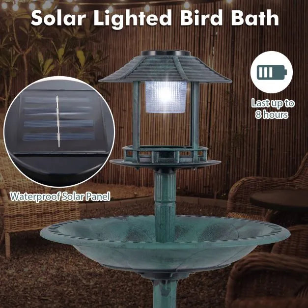 Solar-Powered Bird Bath with LED Lights - Bronze | Bird Feeder and Planter Pedestal COSTWAY - Little and Giant Explorers Costway