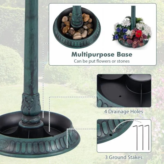 Solar-Powered Bird Bath with LED Lights - Bronze | Bird Feeder and Planter Pedestal COSTWAY - Little and Giant Explorers Costway