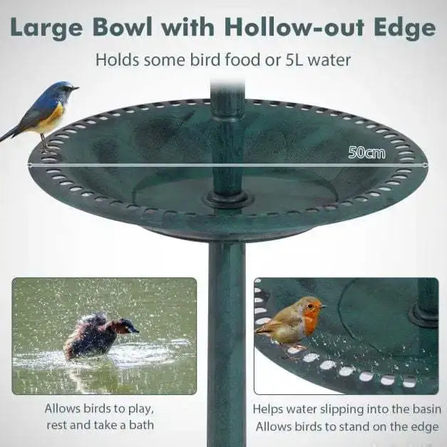 Solar-Powered Bird Bath with LED Lights - Bronze | Bird Feeder and Planter Pedestal COSTWAY - Little and Giant Explorers Costway
