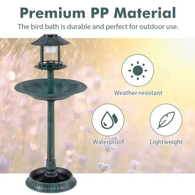 Solar-Powered Bird Bath with LED Lights - Bronze | Bird Feeder and Planter Pedestal COSTWAY - Little and Giant Explorers Costway