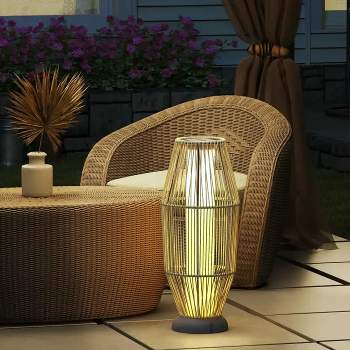 Solar Rattan Floor Lamp – Boho Garden Lantern | Round Wicker Shade - Warm LED Light OUTSUNNY - Little and Giant Explorers Outsunny