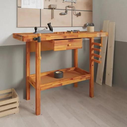 Solid Acacia Wood Workbench | Heavy-Duty Garage and Workshop Table VIDAXL - Little and Giant Explorers vidaXL