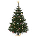 Decorated Christmas tree with gold star topper and colorful baubles on white background