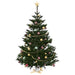 Decorated Christmas tree with gold star topper, multicolor baubles, and gold bead garland