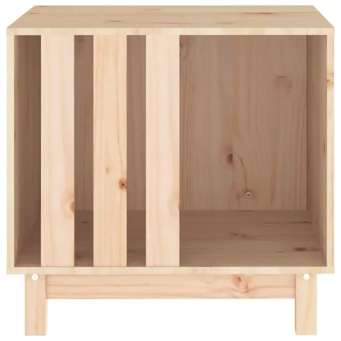 Solid pine wood dog house with minimalist design and vertical slats for small dogs