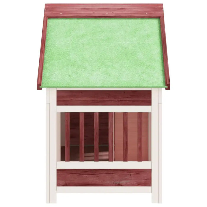Solid pine wood dog kennel with green water-resistant roof for outdoor pets