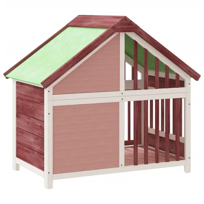 Solid pine wood dog kennel with water-resistant green roof and open slatted side