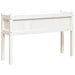 Solid pine wood garden planter box with legs in white finish, outdoor decorative planter.