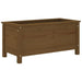 Solid pinewood garden planter box in honey brown finish on white background
