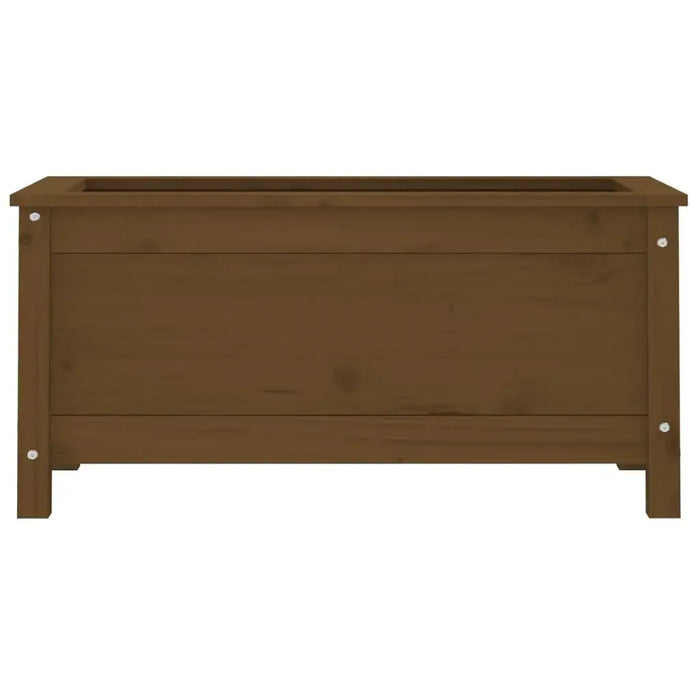 Solid pinewood garden planter in honey brown with visible natural wood grain