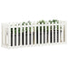 Solid pinewood garden raised bed with white picket fence and potted green plants