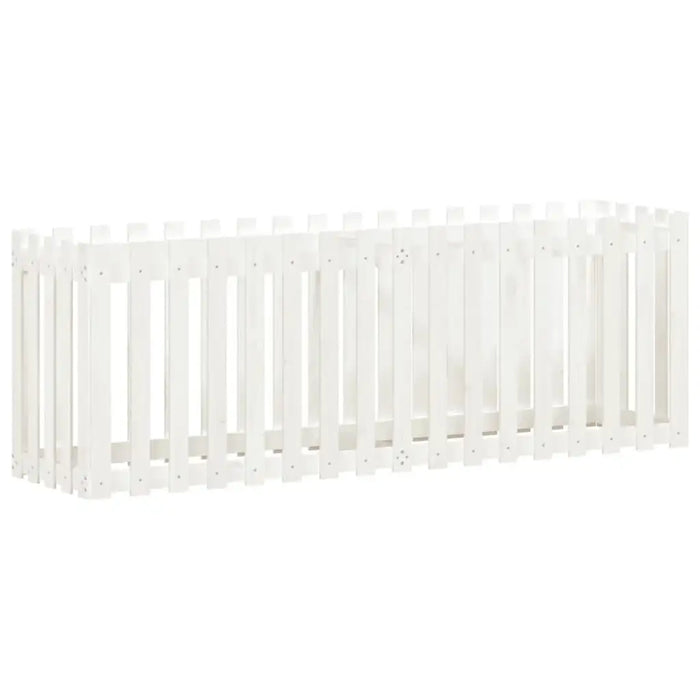 Solid pinewood white garden raised bed with picket fence design, rectangular planter box