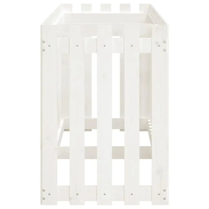 White solid pinewood garden raised bed with slatted fence design