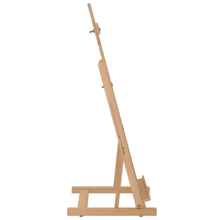 Side view of a solid pinewood adjustable tabletop easel with foldable design
